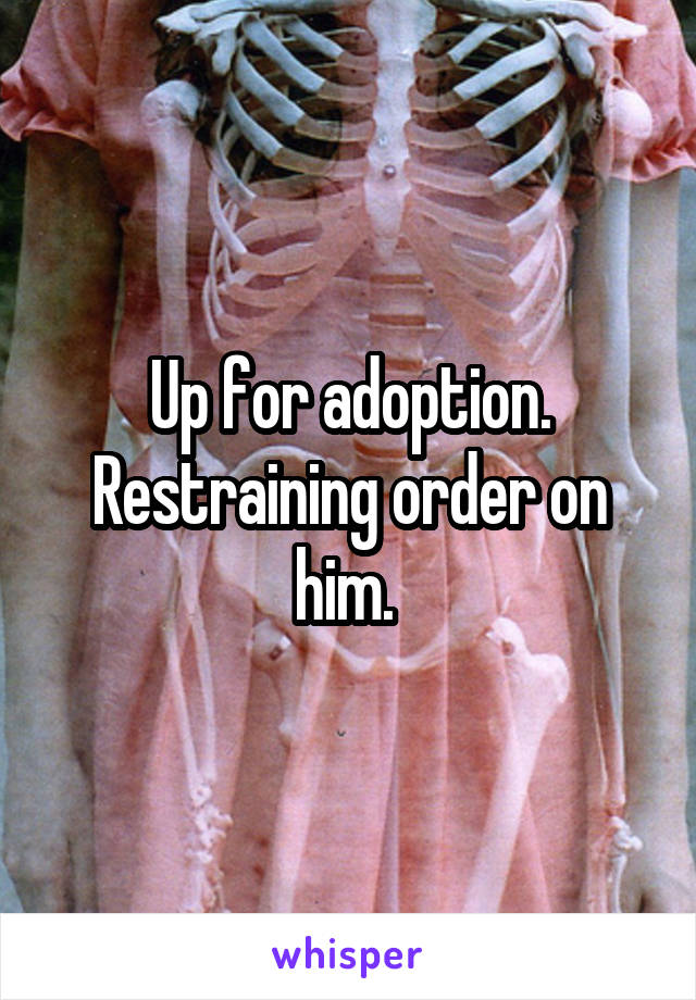 Up for adoption. Restraining order on him. 