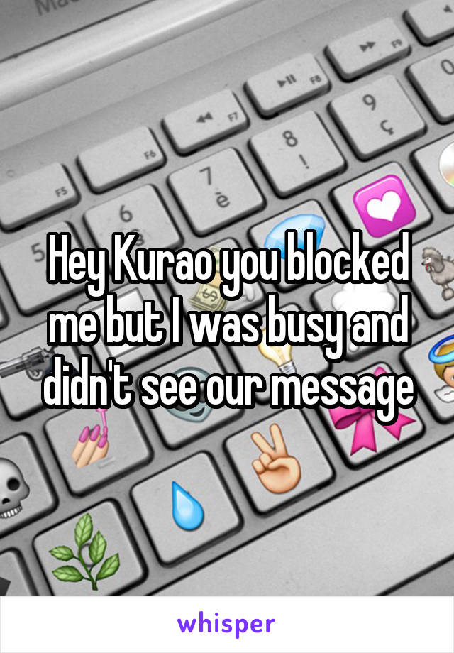 Hey Kurao you blocked me but I was busy and didn't see our message