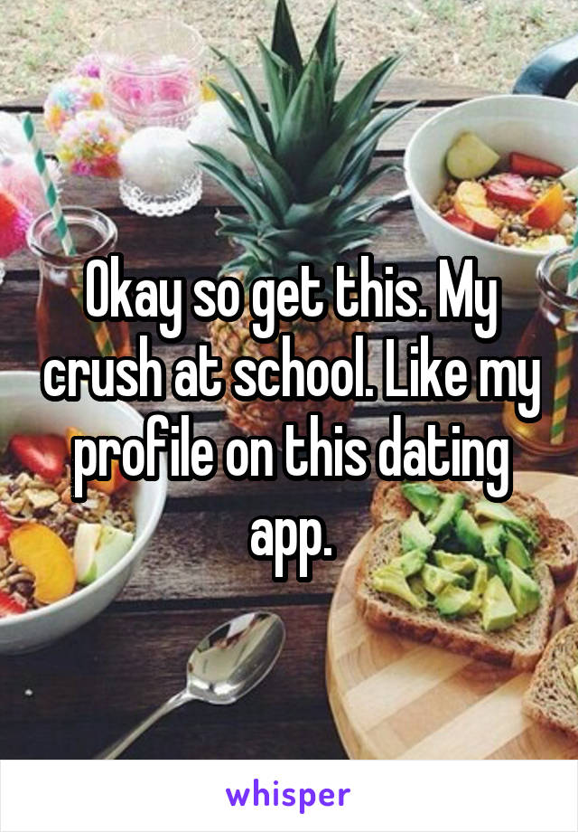 Okay so get this. My crush at school. Like my profile on this dating app.