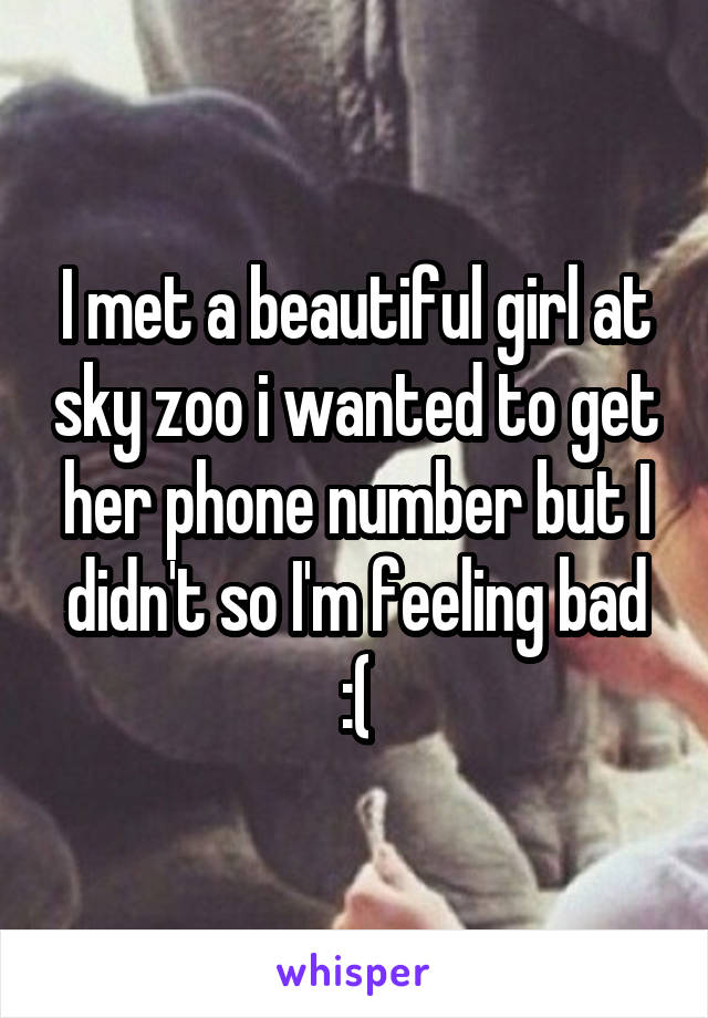 I met a beautiful girl at sky zoo i wanted to get her phone number but I didn't so I'm feeling bad :(