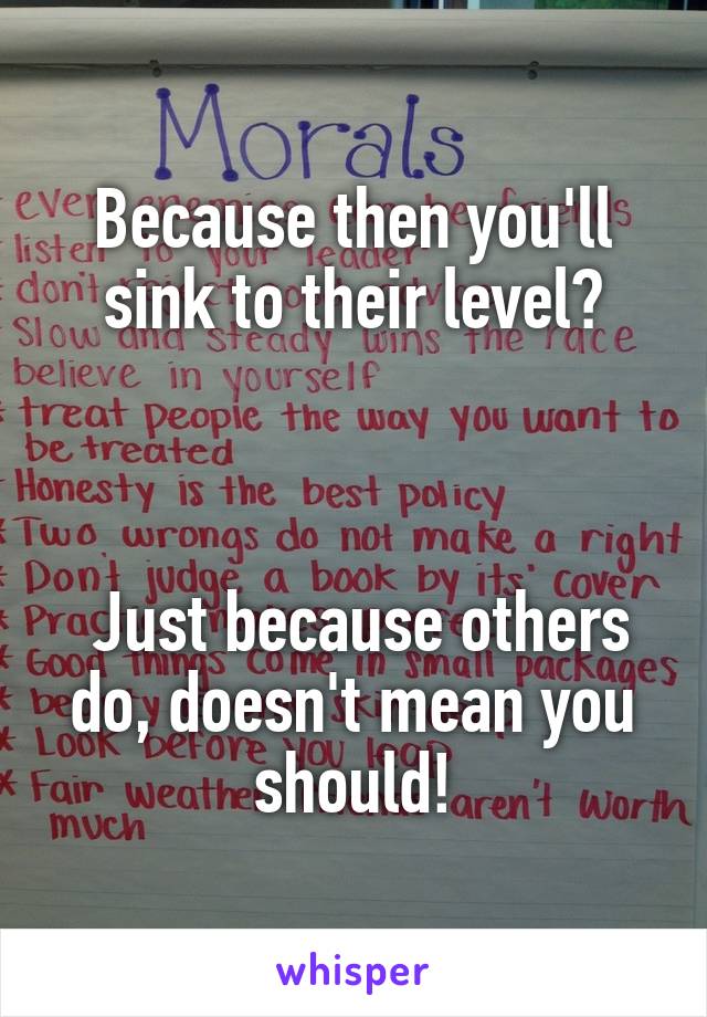 Because then you'll sink to their level?



 Just because others do, doesn't mean you should!