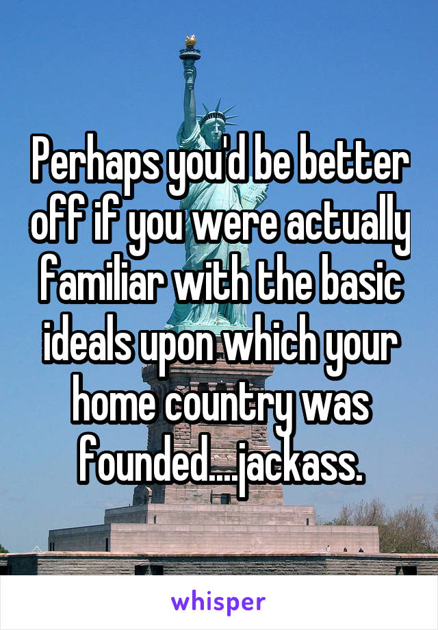 Perhaps you'd be better off if you were actually familiar with the basic ideals upon which your home country was founded....jackass.