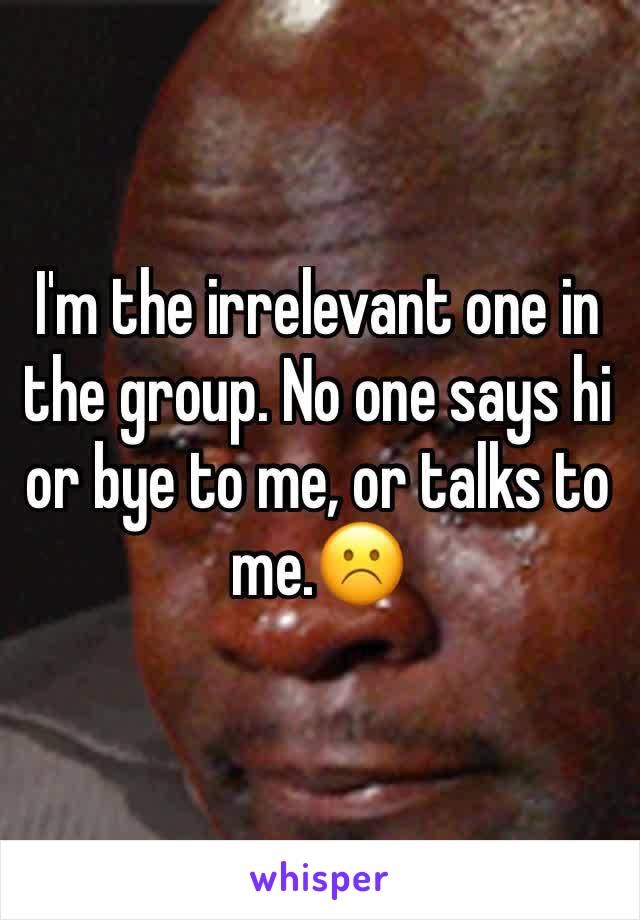 I'm the irrelevant one in the group. No one says hi or bye to me, or talks to me.☹️️