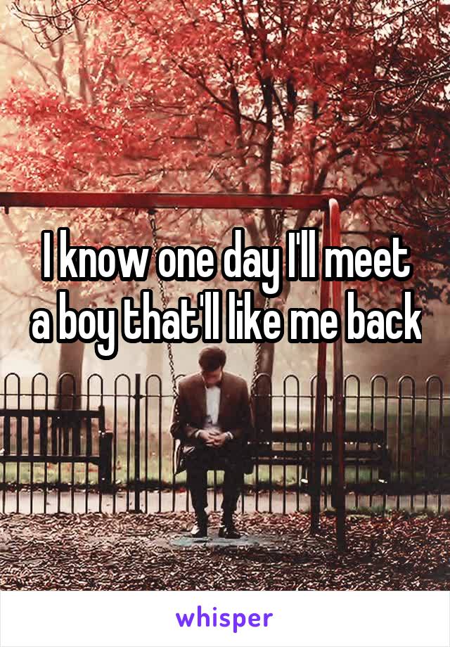I know one day I'll meet a boy that'll like me back 