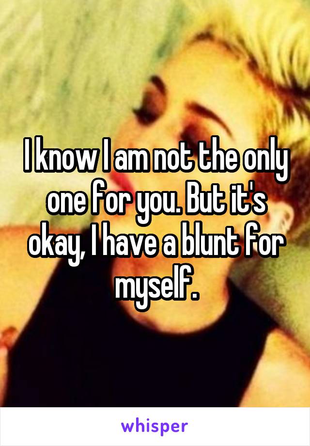 I know I am not the only one for you. But it's okay, I have a blunt for myself.