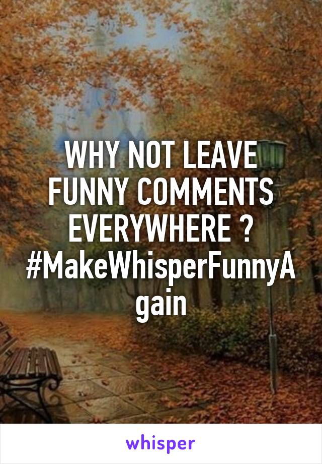 WHY NOT LEAVE FUNNY COMMENTS EVERYWHERE ?
#MakeWhisperFunnyAgain