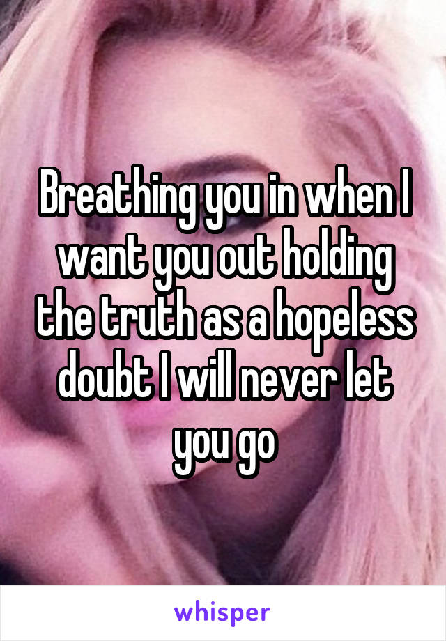 Breathing you in when I want you out holding the truth as a hopeless doubt I will never let you go