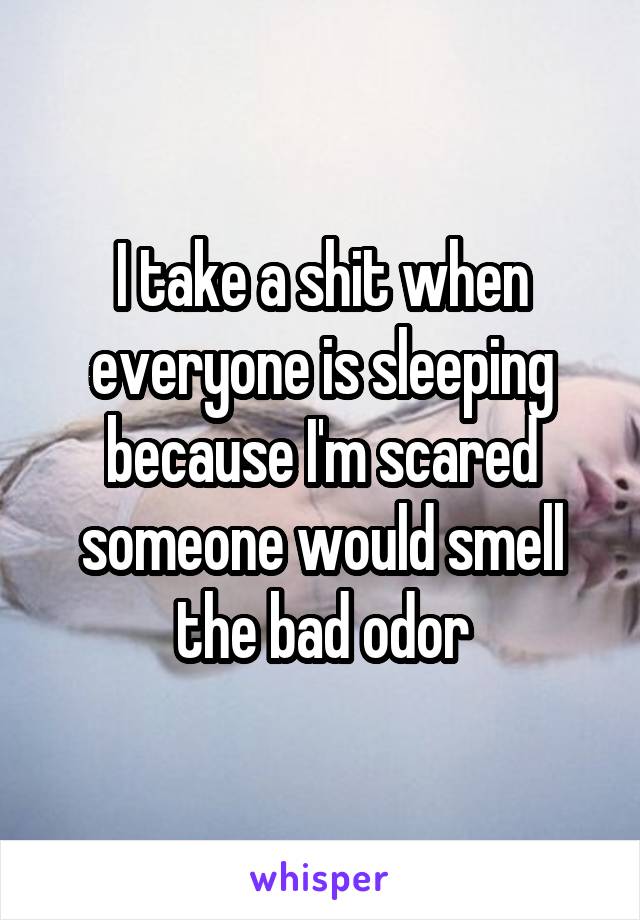 I take a shit when everyone is sleeping because I'm scared someone would smell the bad odor