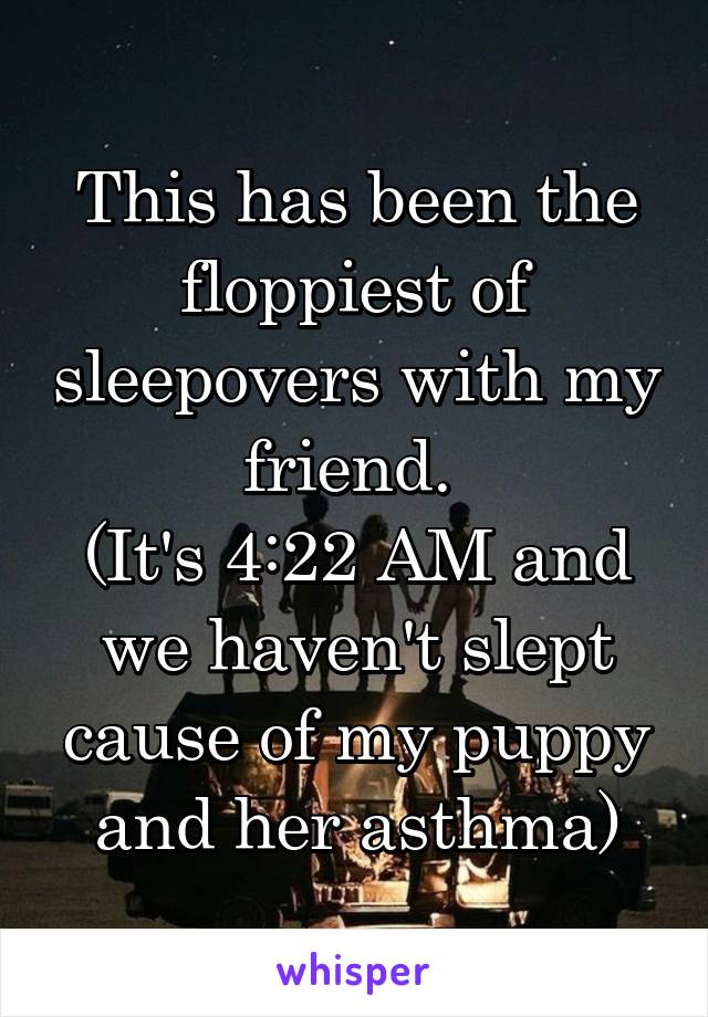 This has been the floppiest of sleepovers with my friend. 
(It's 4:22 AM and we haven't slept cause of my puppy and her asthma)