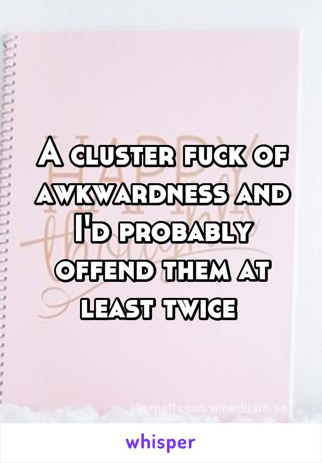 A cluster fuck of awkwardness and I'd probably offend them at least twice 