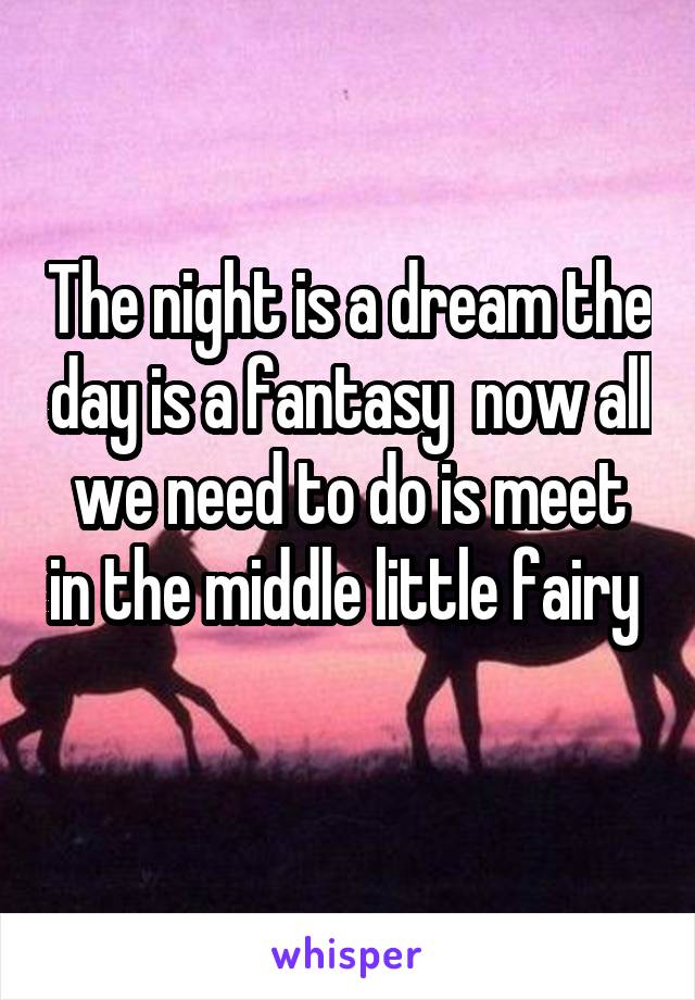 The night is a dream the day is a fantasy  now all we need to do is meet in the middle little fairy 
