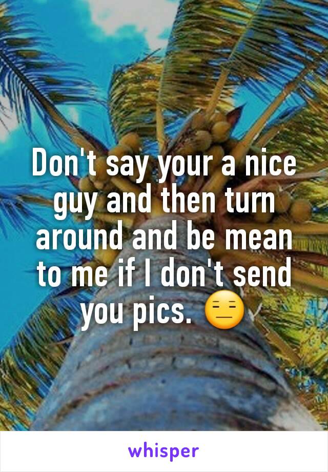 Don't say your a nice guy and then turn around and be mean to me if I don't send you pics. 😑