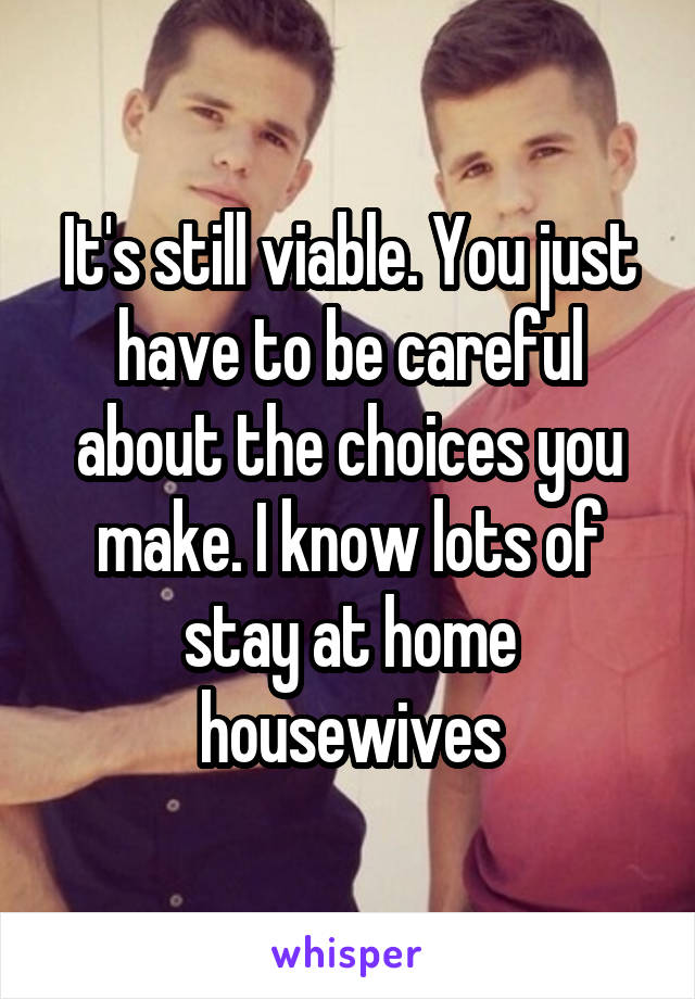 It's still viable. You just have to be careful about the choices you make. I know lots of stay at home housewives
