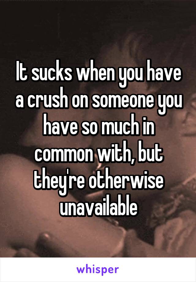 It sucks when you have a crush on someone you have so much in common with, but they're otherwise unavailable