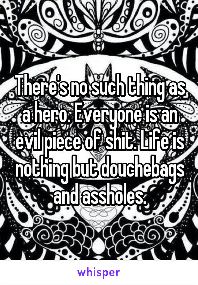 There's no such thing as a hero. Everyone is an evil piece of shit. Life is nothing but douchebags and assholes.