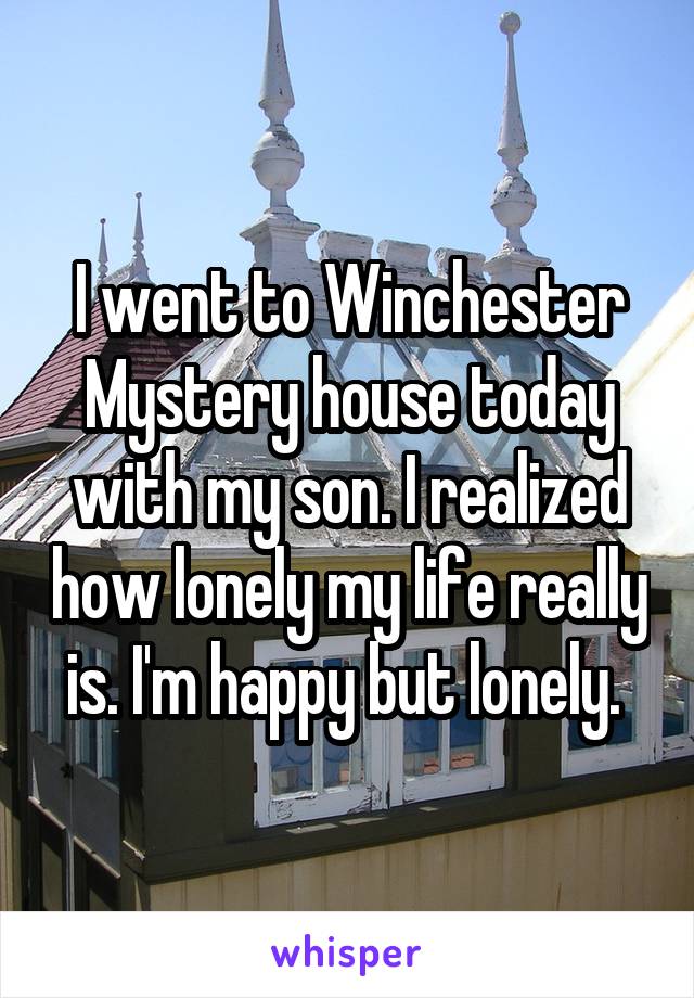 I went to Winchester Mystery house today with my son. I realized how lonely my life really is. I'm happy but lonely. 
