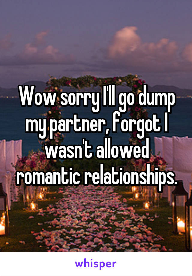 Wow sorry I'll go dump my partner, forgot I wasn't allowed romantic relationships.