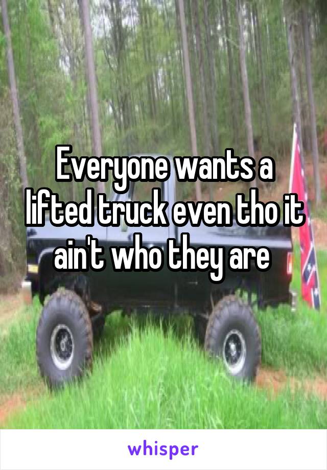 Everyone wants a lifted truck even tho it ain't who they are 
