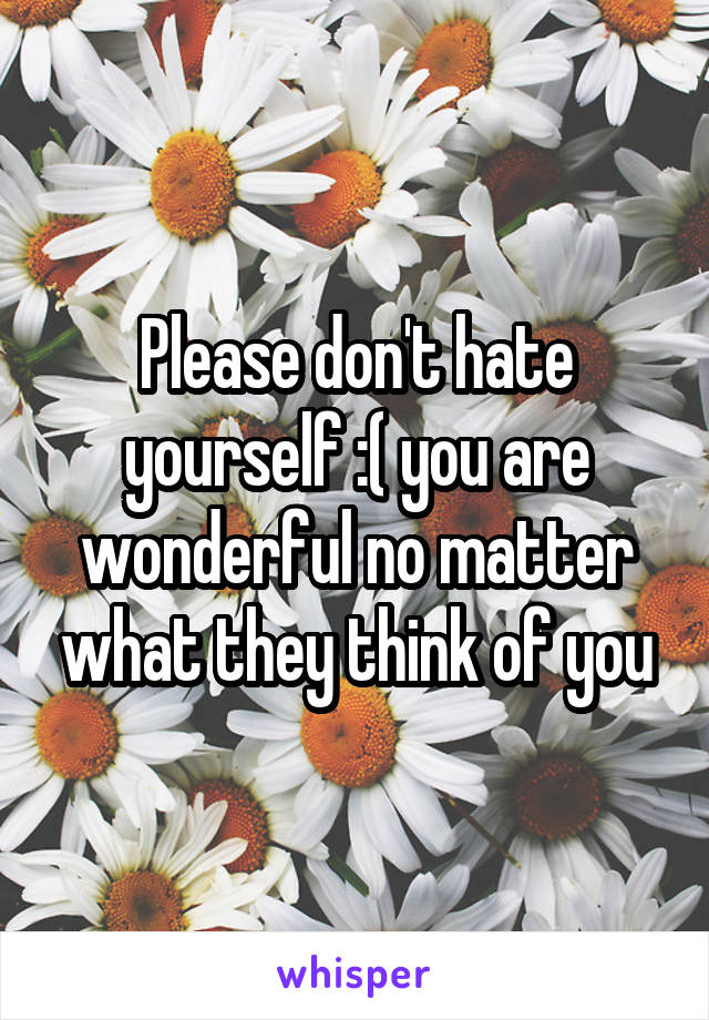 Please don't hate yourself :( you are wonderful no matter what they think of you