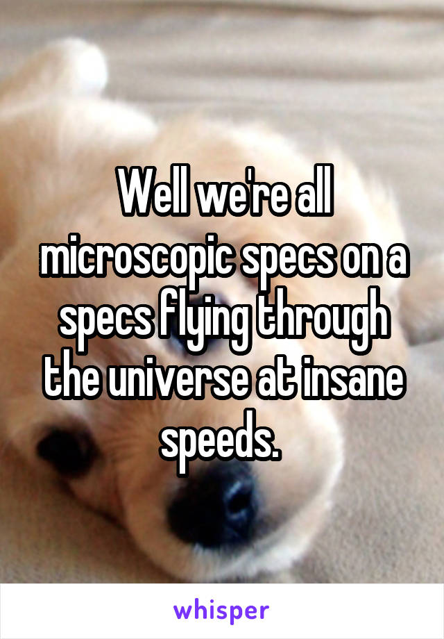 Well we're all microscopic specs on a specs flying through the universe at insane speeds. 