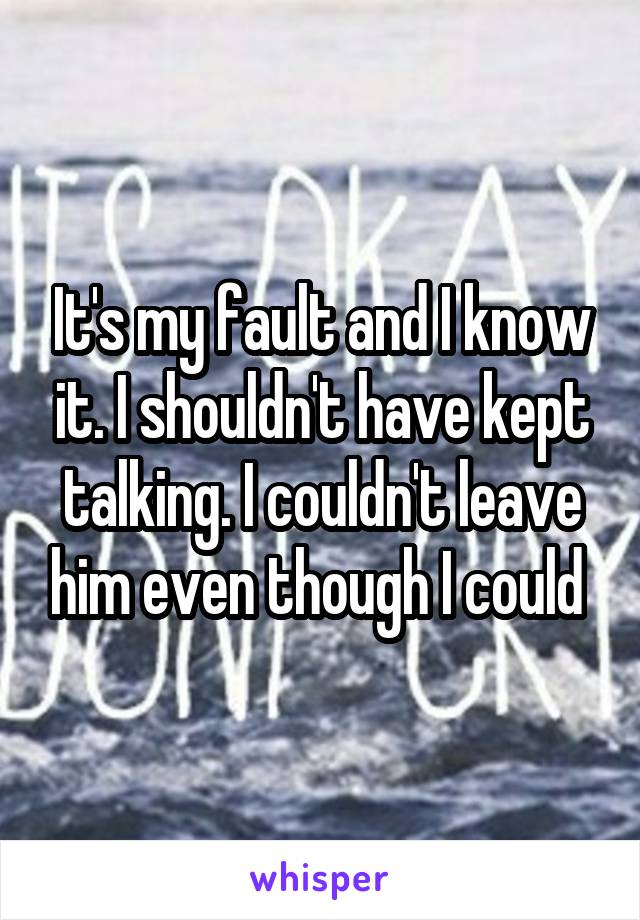 It's my fault and I know it. I shouldn't have kept talking. I couldn't leave him even though I could 