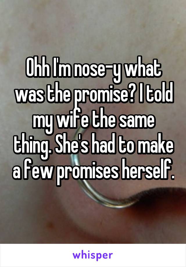 Ohh I'm nose-y what was the promise? I told my wife the same thing. She's had to make a few promises herself. 