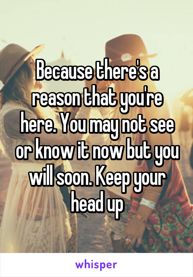 Because there's a reason that you're here. You may not see or know it now but you will soon. Keep your head up