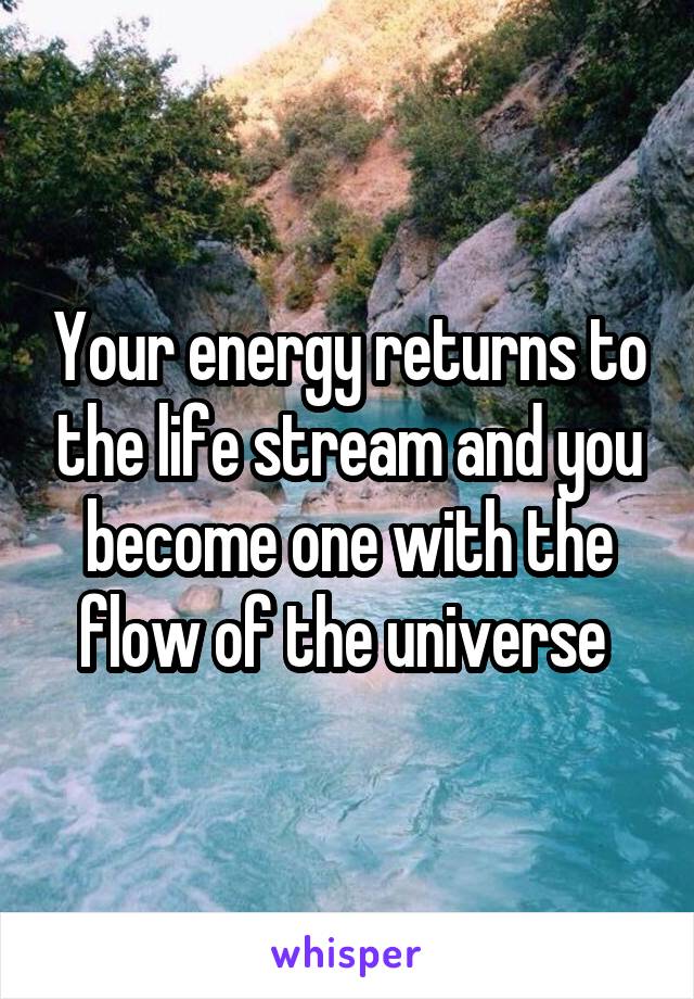 Your energy returns to the life stream and you become one with the flow of the universe 