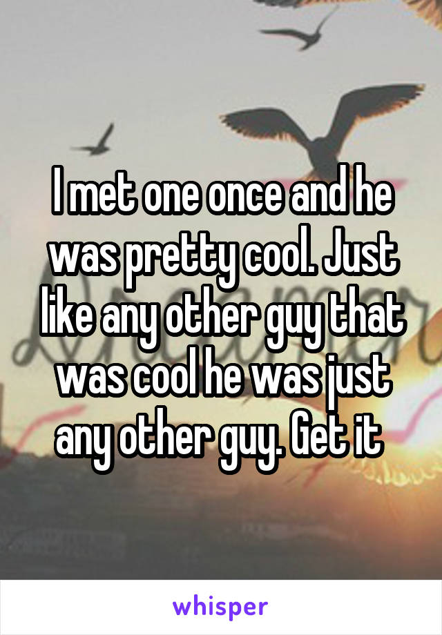 I met one once and he was pretty cool. Just like any other guy that was cool he was just any other guy. Get it 
