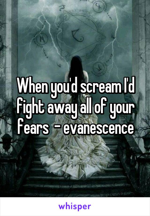 When you'd scream I'd fight away all of your fears  - evanescence