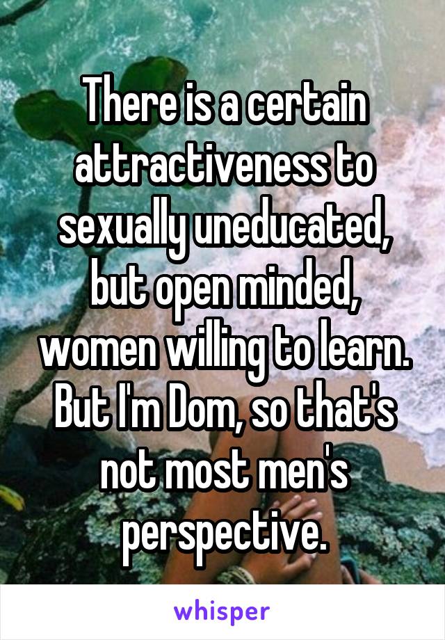 There is a certain attractiveness to sexually uneducated, but open minded, women willing to learn. But I'm Dom, so that's not most men's perspective.