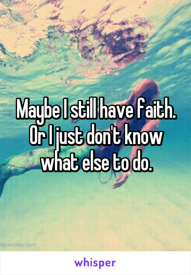Maybe I still have faith. Or I just don't know what else to do.