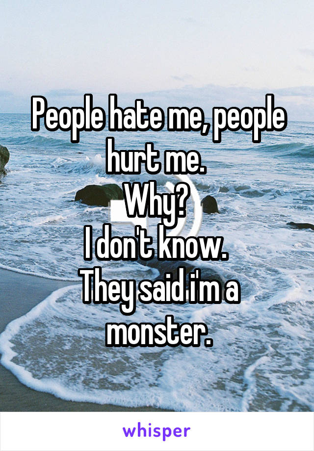 People hate me, people hurt me. 
Why? 
I don't know. 
They said i'm a monster.
