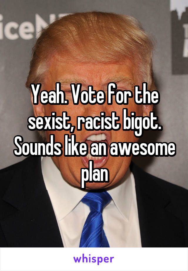 Yeah. Vote for the sexist, racist bigot. Sounds like an awesome plan