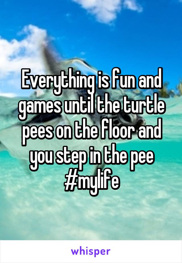 Everything is fun and games until the turtle pees on the floor and you step in the pee #mylife