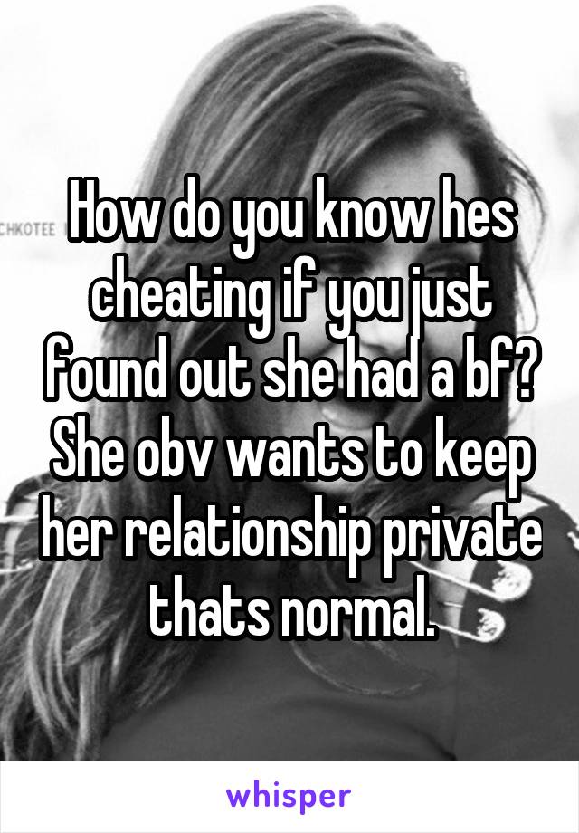 How do you know hes cheating if you just found out she had a bf? She obv wants to keep her relationship private thats normal.