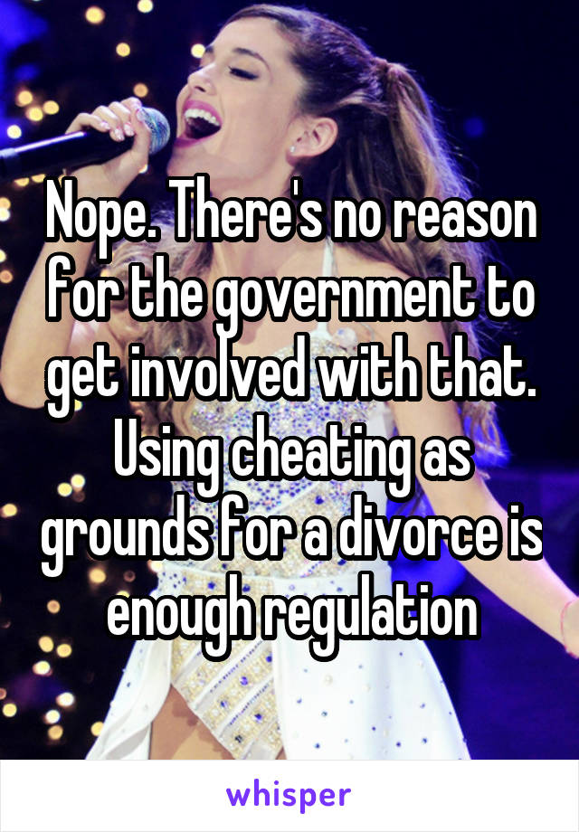 Nope. There's no reason for the government to get involved with that. Using cheating as grounds for a divorce is enough regulation