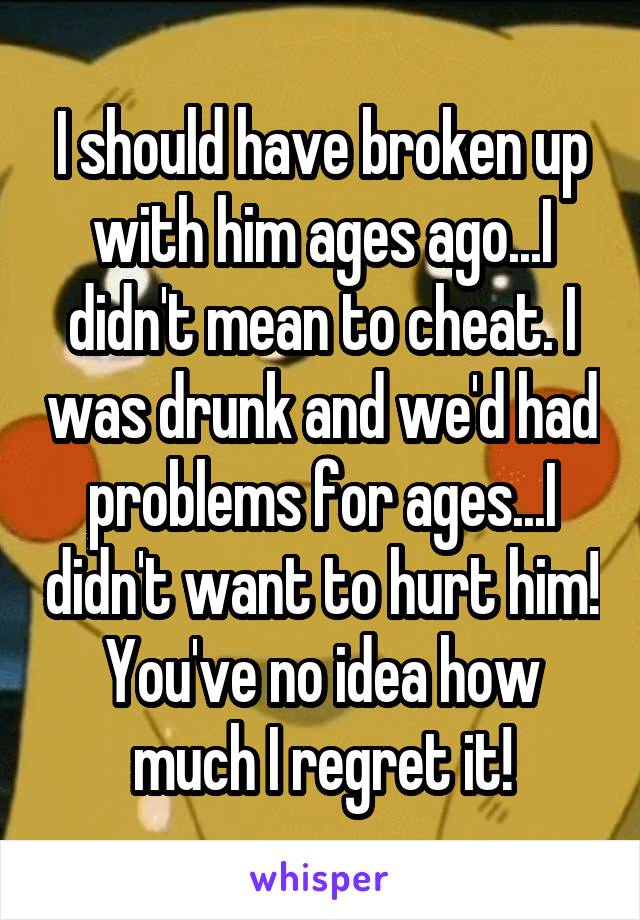 I should have broken up with him ages ago...I didn't mean to cheat. I was drunk and we'd had problems for ages...I didn't want to hurt him! You've no idea how much I regret it!