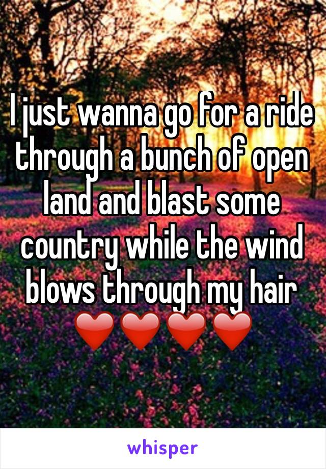 I just wanna go for a ride through a bunch of open land and blast some country while the wind blows through my hair 
❤️❤️❤️❤️