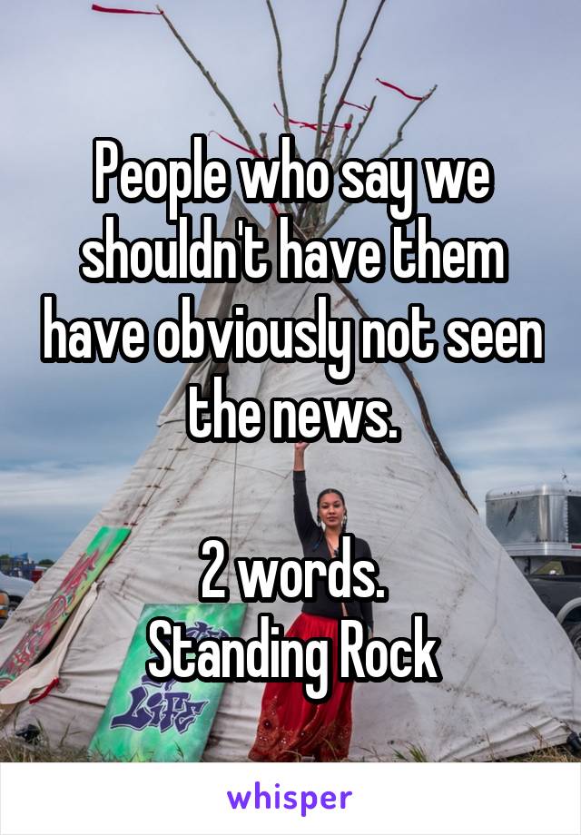 People who say we shouldn't have them have obviously not seen the news.

2 words.
Standing Rock
