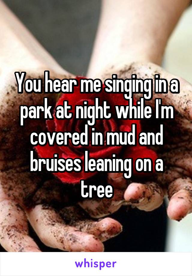 You hear me singing in a park at night while I'm covered in mud and bruises leaning on a tree