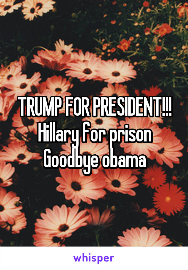 TRUMP FOR PRESIDENT!!! Hillary for prison
Goodbye obama