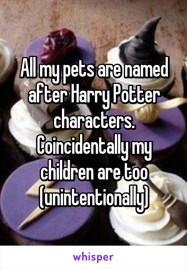 All my pets are named after Harry Potter characters. Coincidentally my children are too (unintentionally)