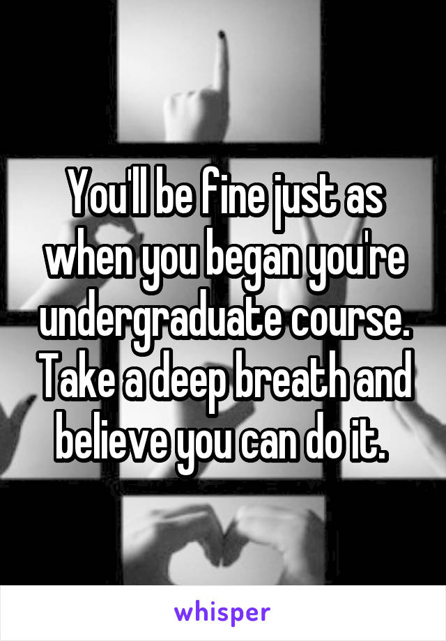 You'll be fine just as when you began you're undergraduate course. Take a deep breath and believe you can do it. 