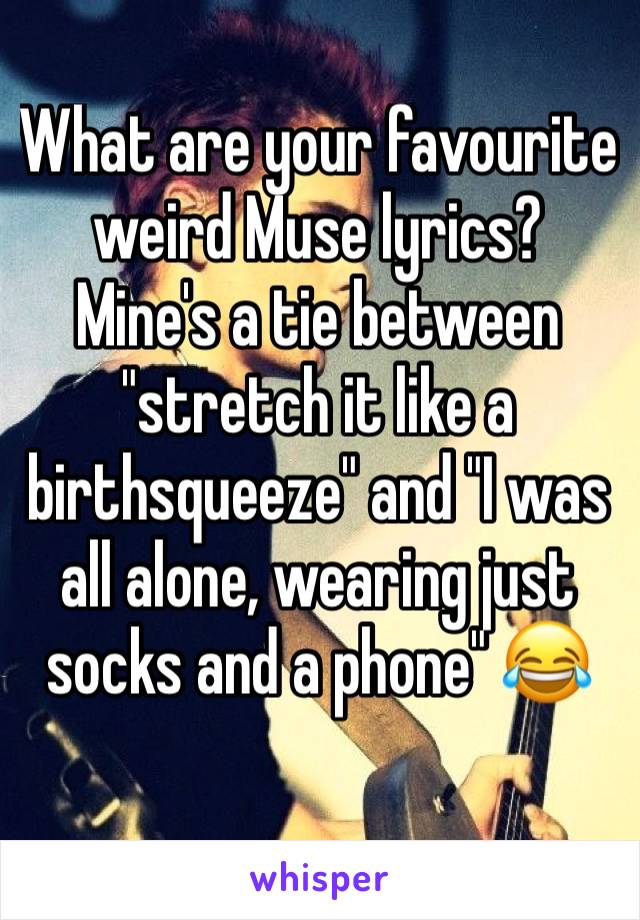 What are your favourite weird Muse lyrics? Mine's a tie between "stretch it like a birthsqueeze" and "I was all alone, wearing just socks and a phone" 😂