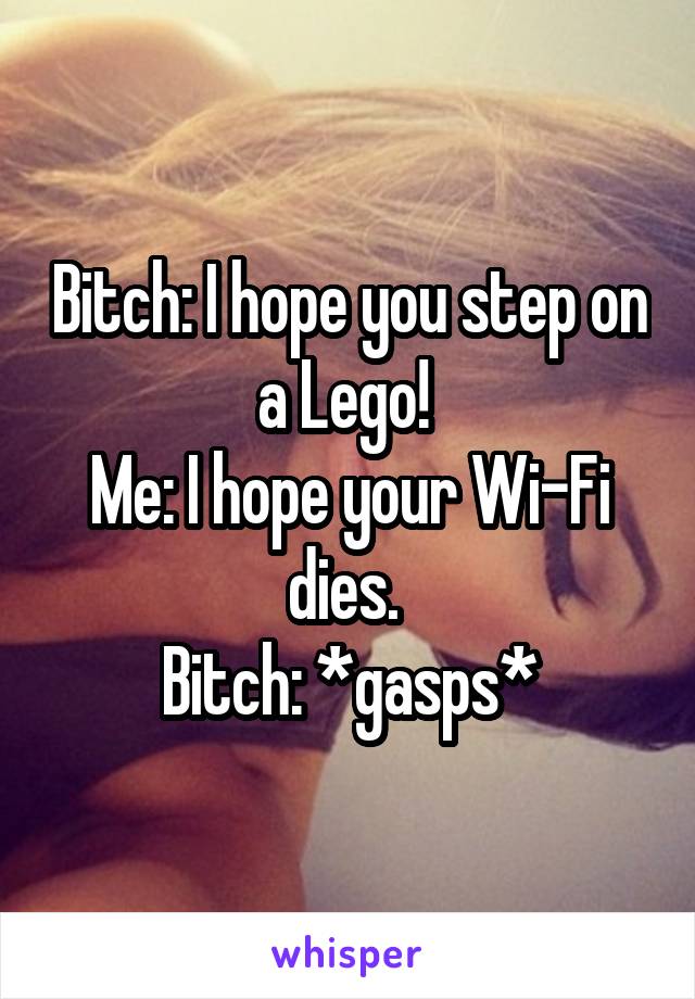 Bitch: I hope you step on a Lego! 
Me: I hope your Wi-Fi dies. 
Bitch: *gasps*