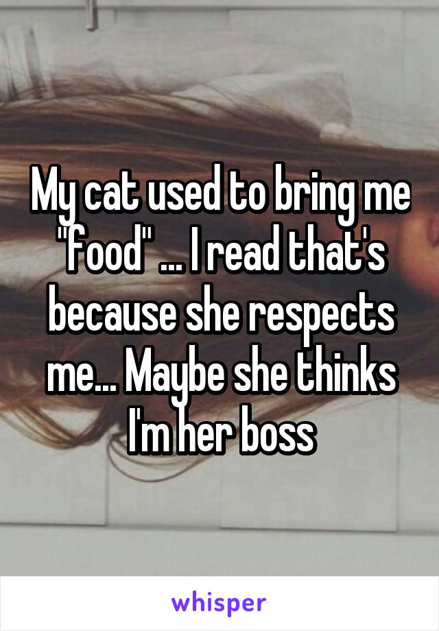 My cat used to bring me "food" ... I read that's because she respects me... Maybe she thinks I'm her boss