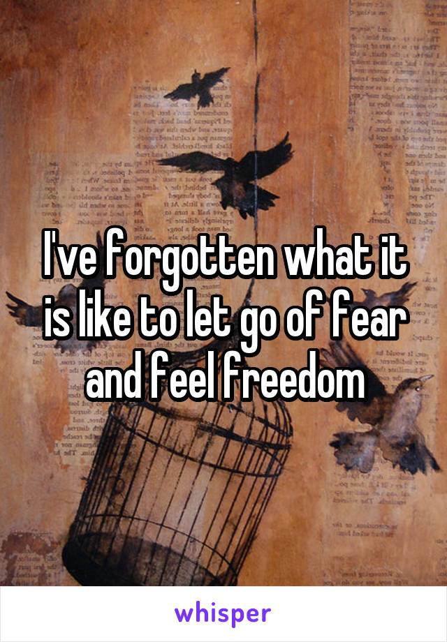 I've forgotten what it is like to let go of fear and feel freedom