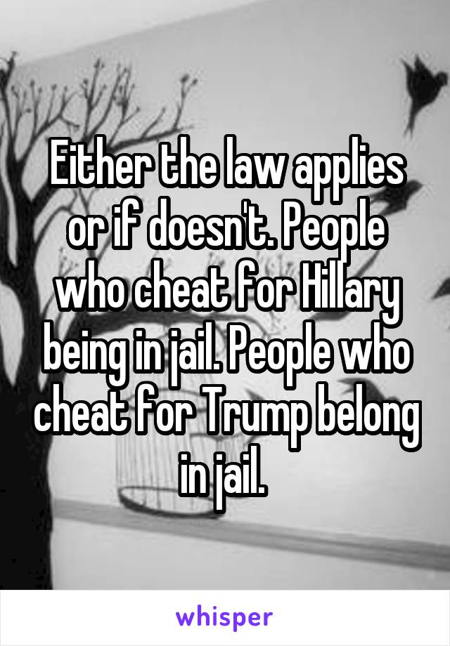 Either the law applies or if doesn't. People who cheat for Hillary being in jail. People who cheat for Trump belong in jail. 