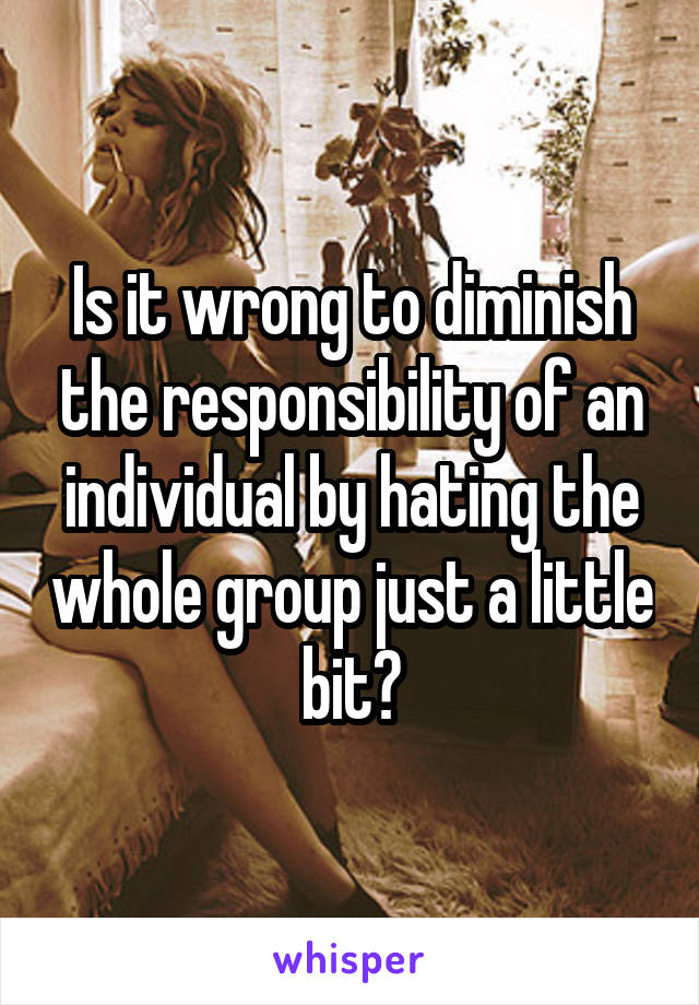 Is it wrong to diminish the responsibility of an individual by hating the whole group just a little bit?
